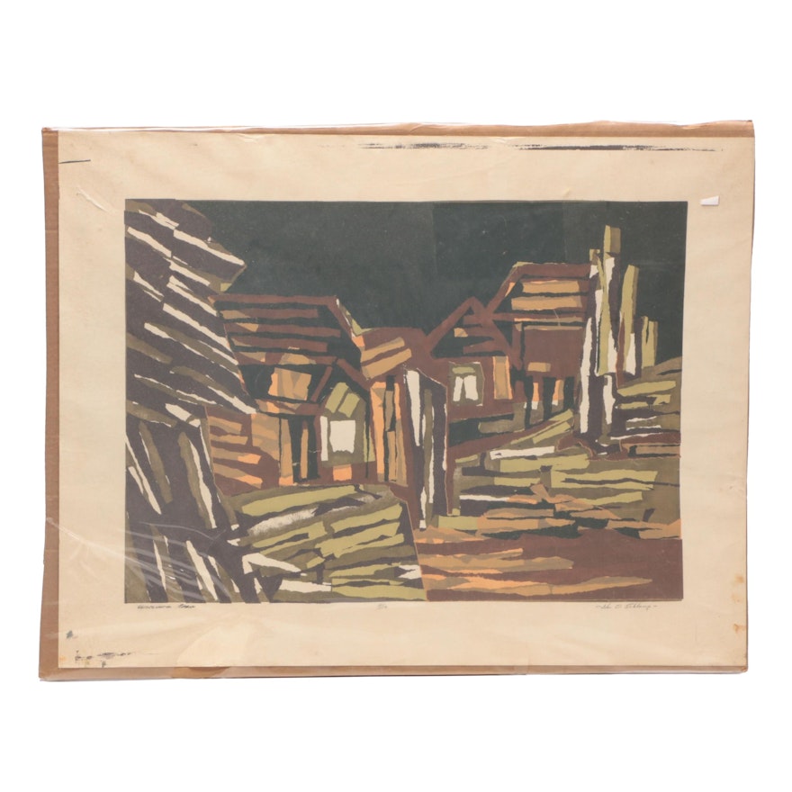 John O. Schlump Serigraph "Wisconsin Cabin"