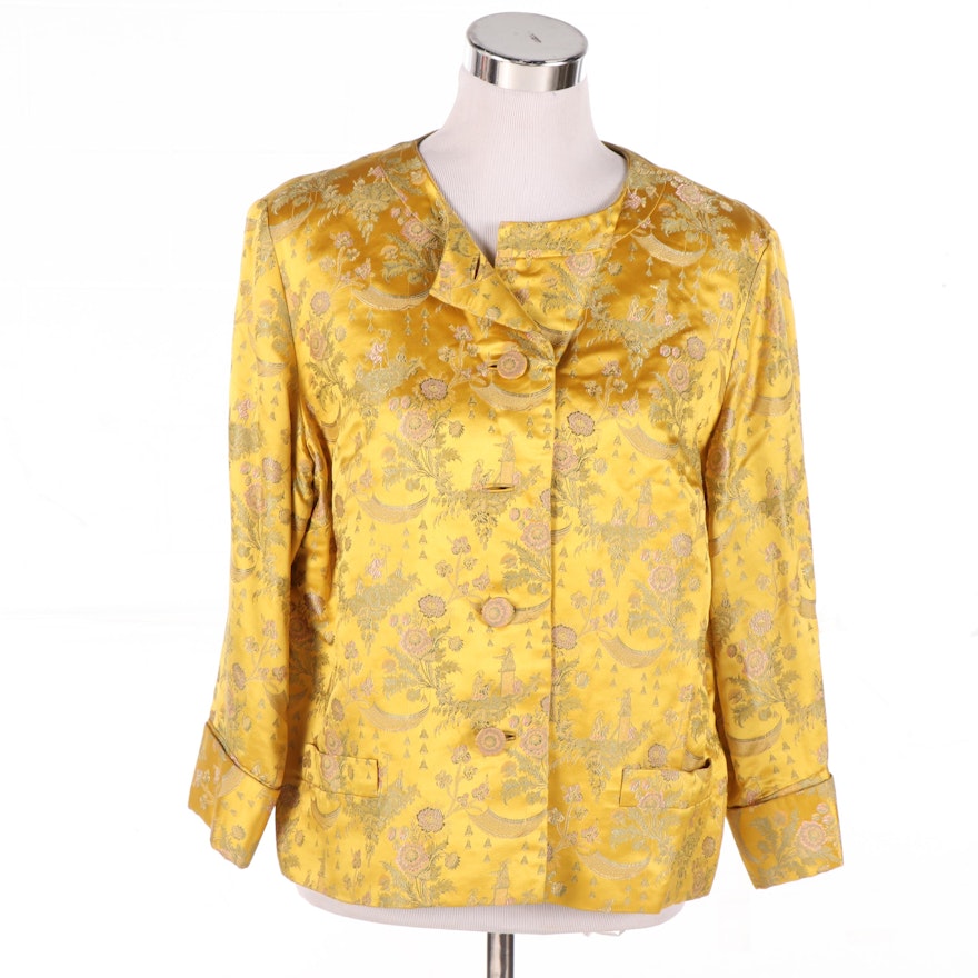 Dynasty of Hong Kong Yellow Silk Embroidered Brocade Jacket, Vintage