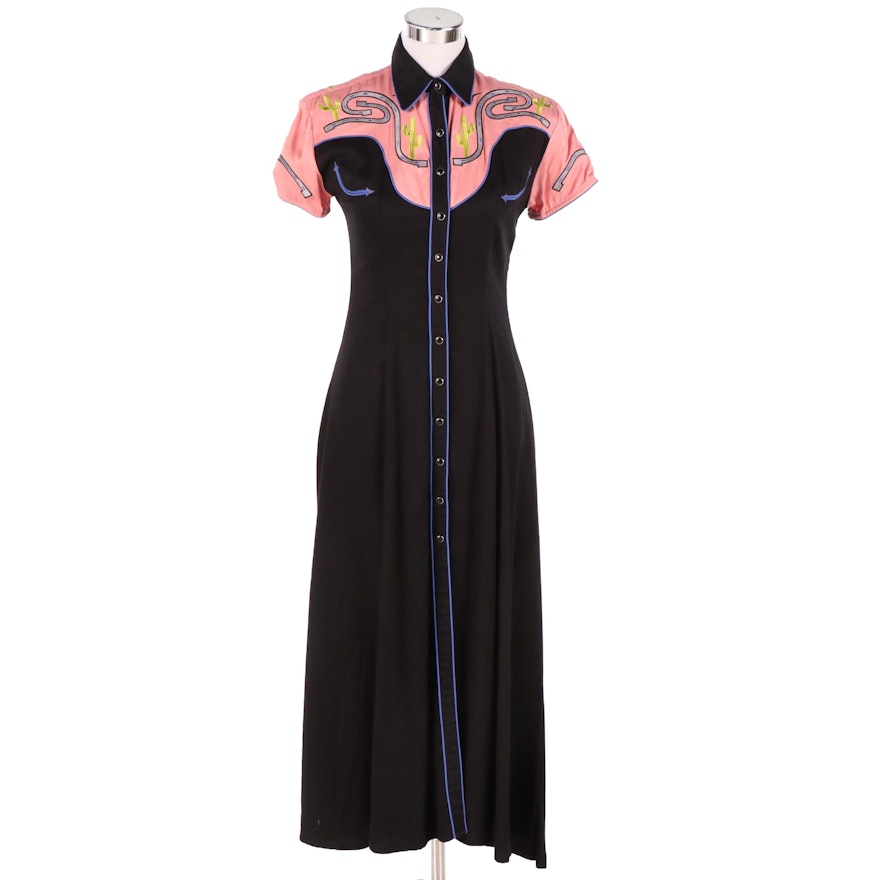 The Manuel Collection Embroidered Western Shirt Dress with Arrow Slit Pockets