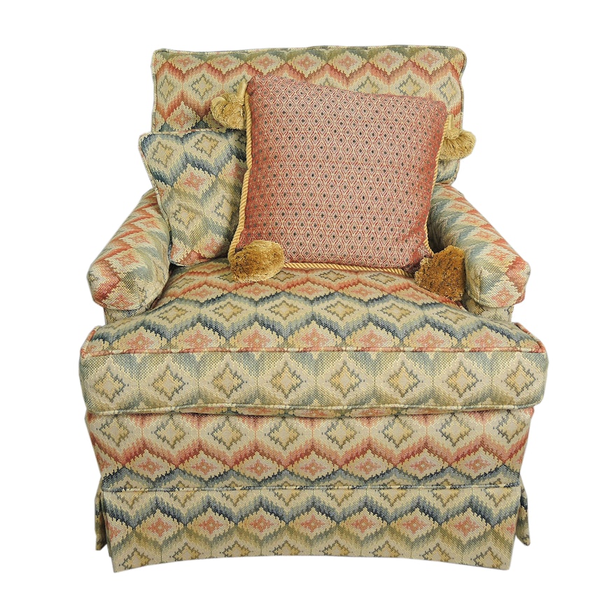 Flame Stitch-Upholstered Lounge Chair with Down Cushions, Late 20th Century