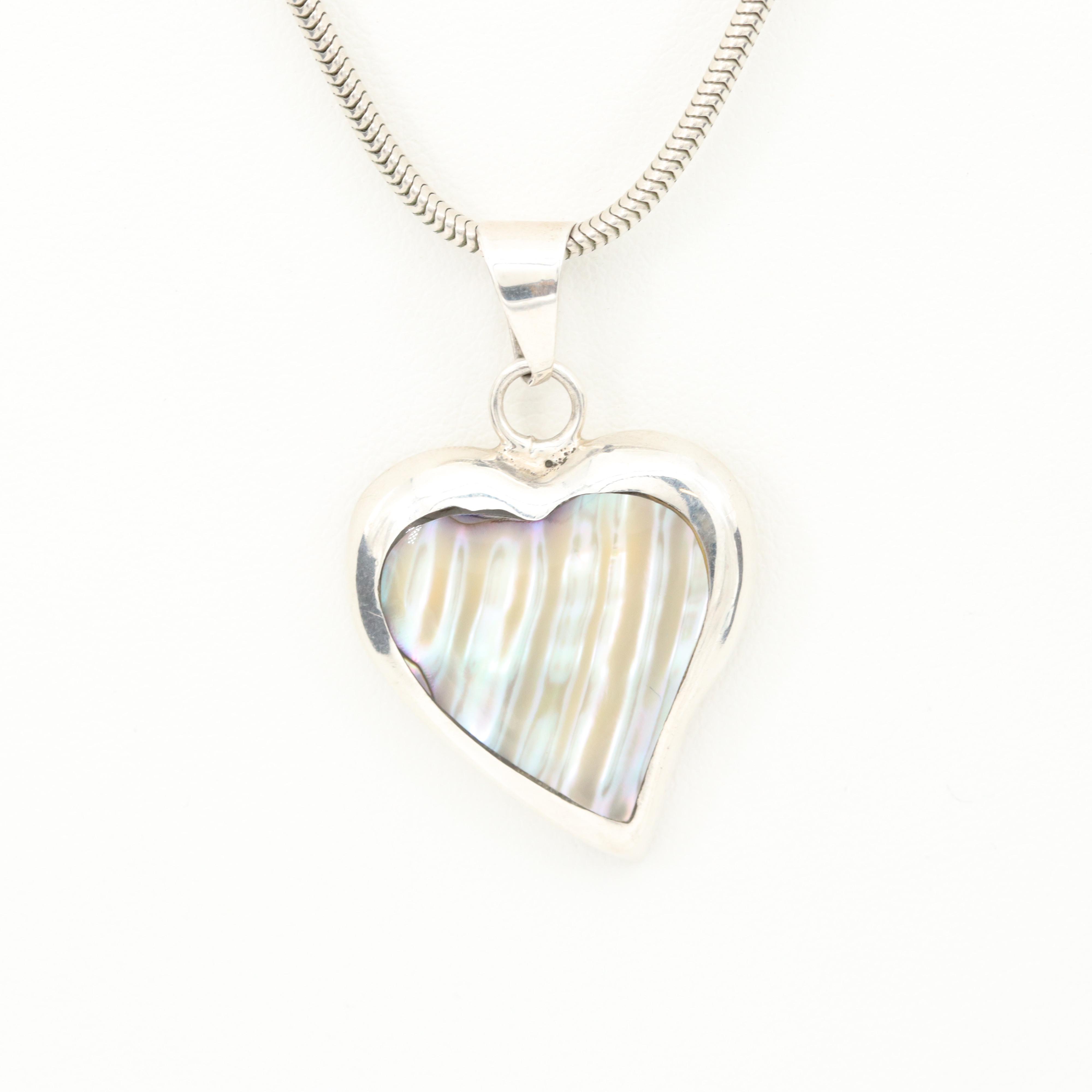 Sterling Silver Mother of Pearl Heart Pendant Necklace