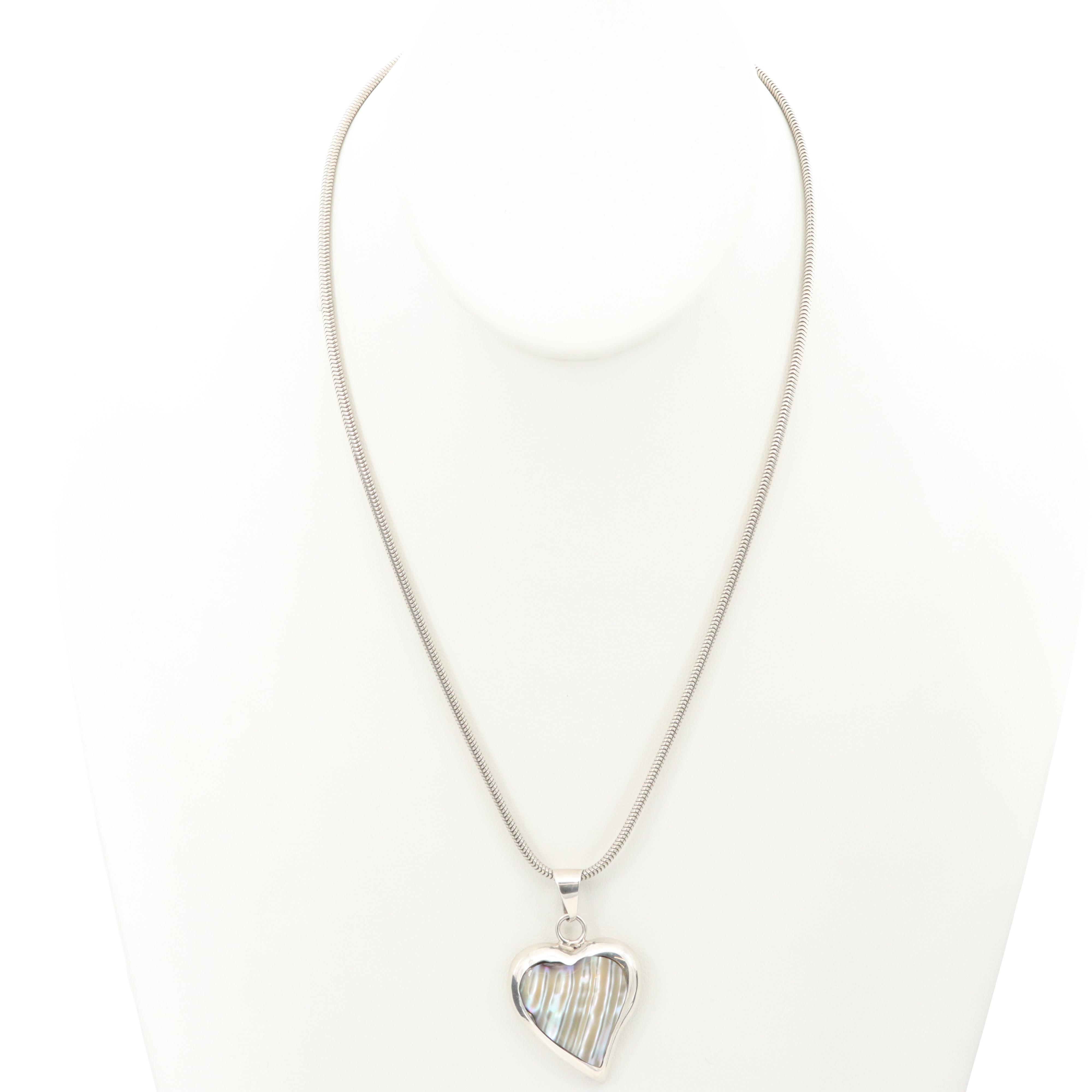 Sterling Silver Mother of Pearl Heart Pendant Necklace