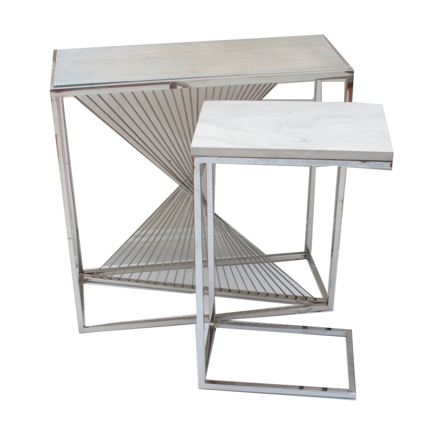 Modern Abstract Chrome Spindle Console & Side Tables