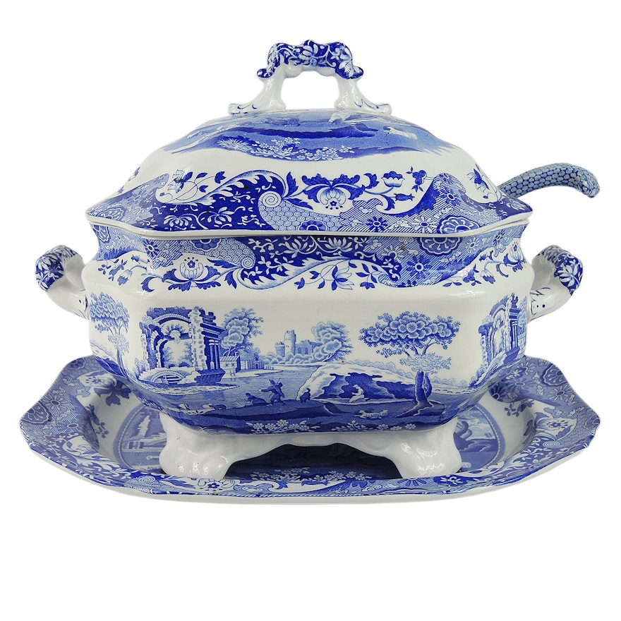 Spode "Blue Italian" Ceramic Soup Tureen and Ladel