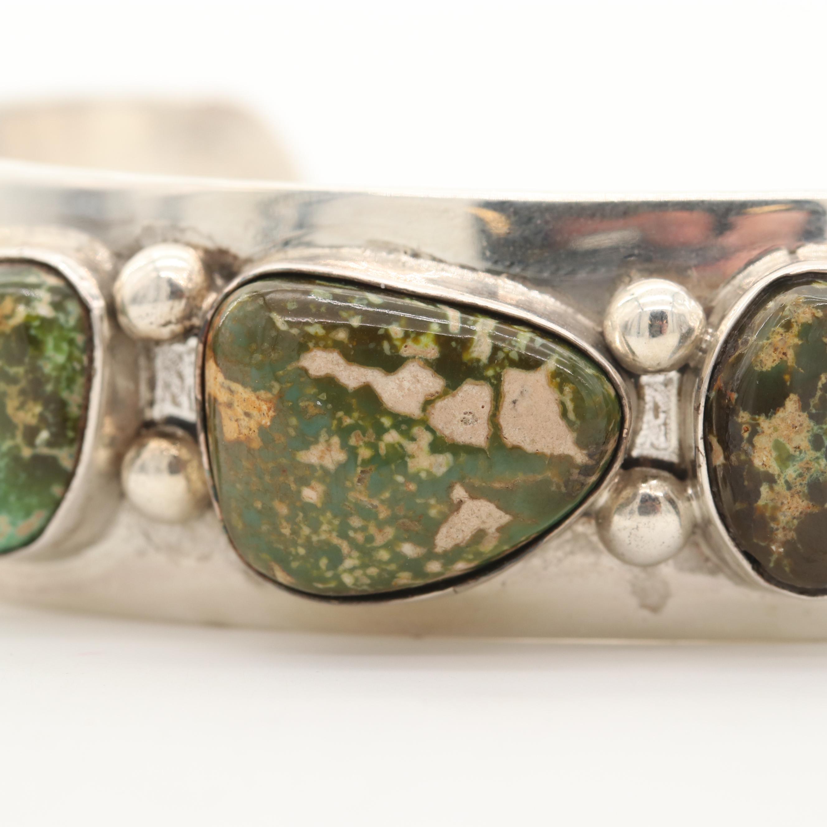 Fred Guerro Navajo Diné Sterling Silver Turquoise Cuff Bracelet