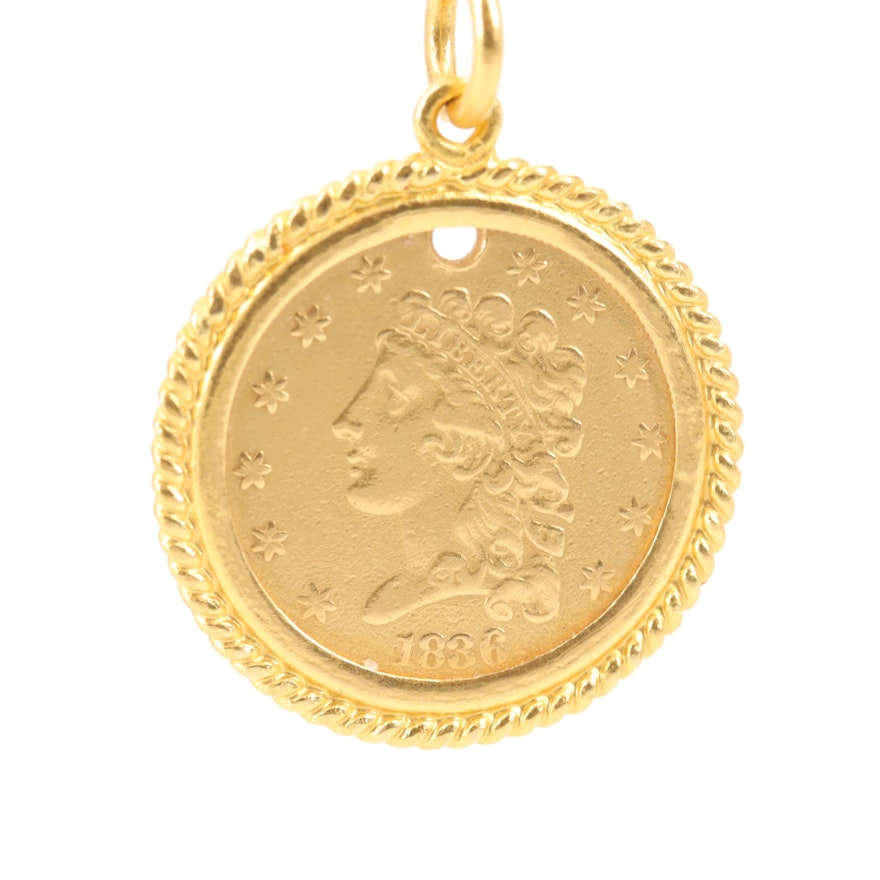 Coin Pendant with 24K Yellow Gold Roping and Bail