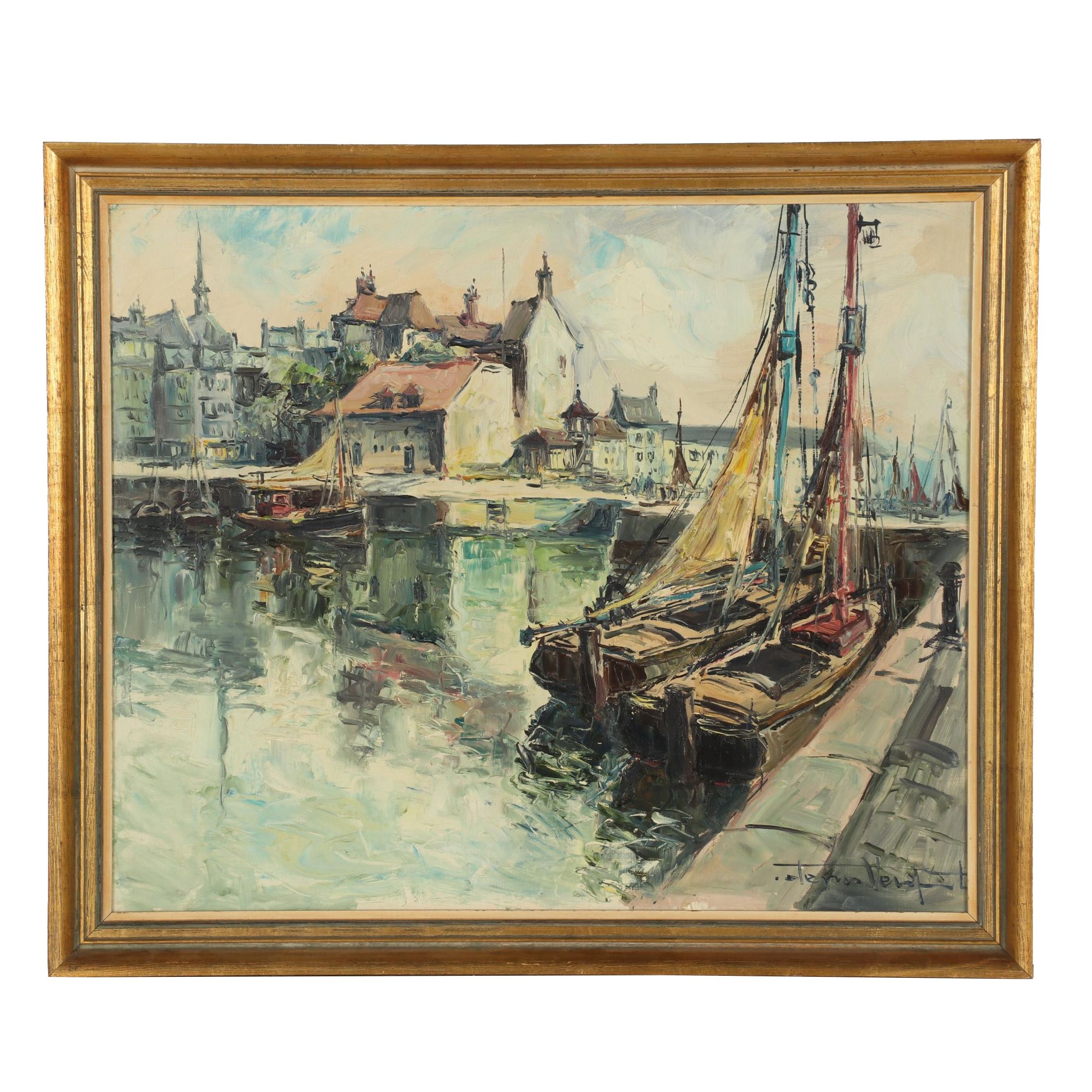 Denis Verspecht Oil Painting "Honfleur", 1959
