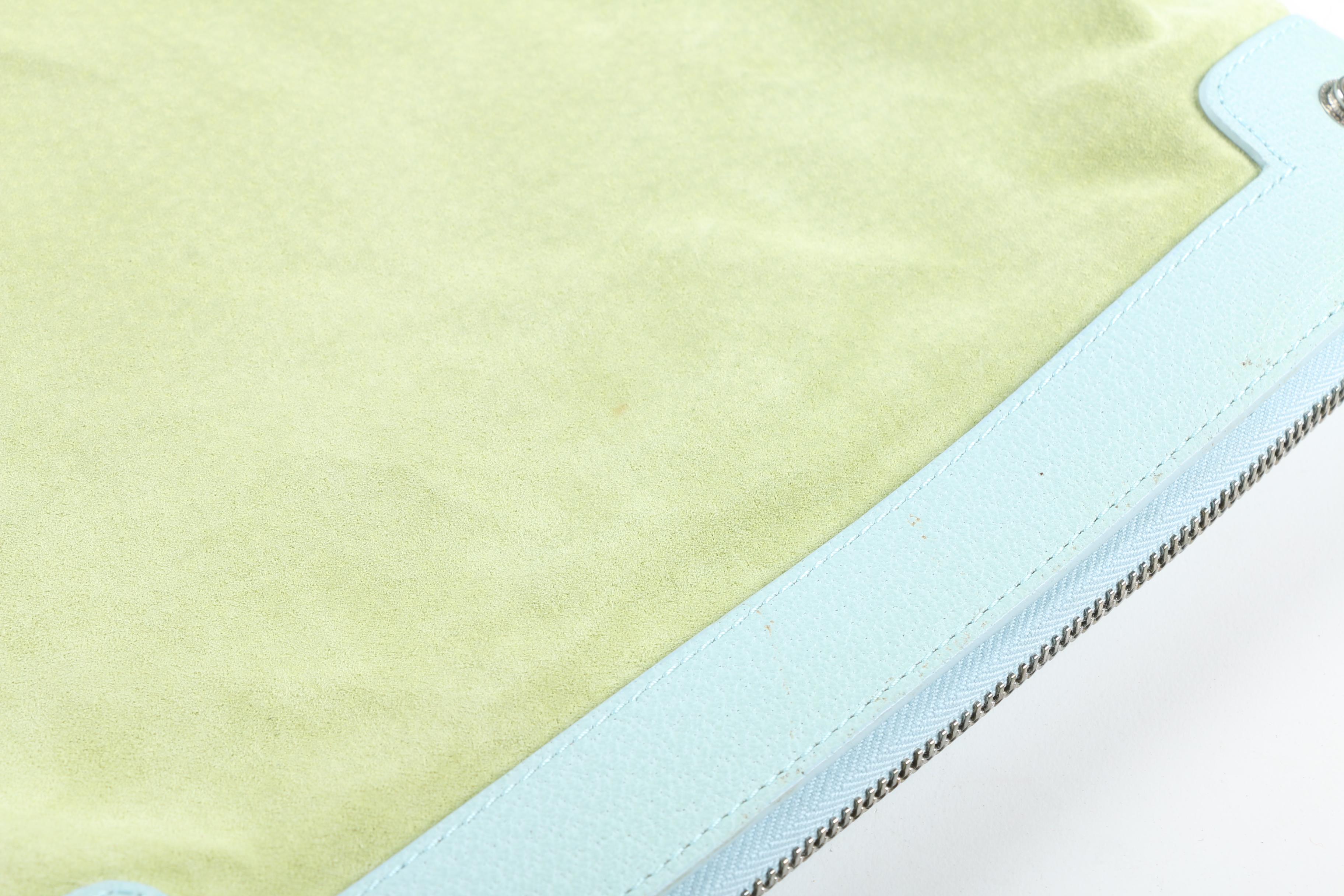 Tumi Light Blue Leather and Green Suede Tote Including Woven Convertible Bag