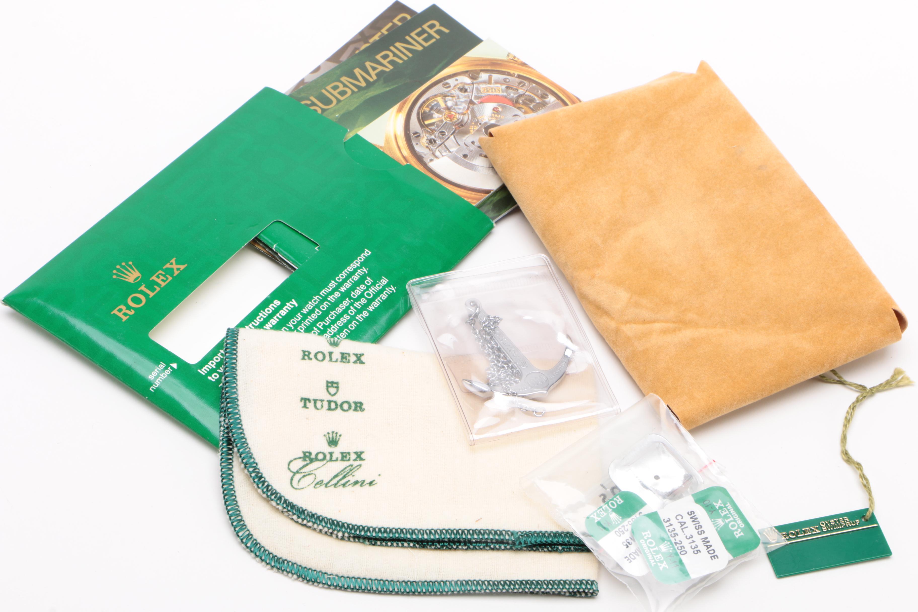 Rolex Green Leather Watch Case with Gift Box, Anchor Chain, and More