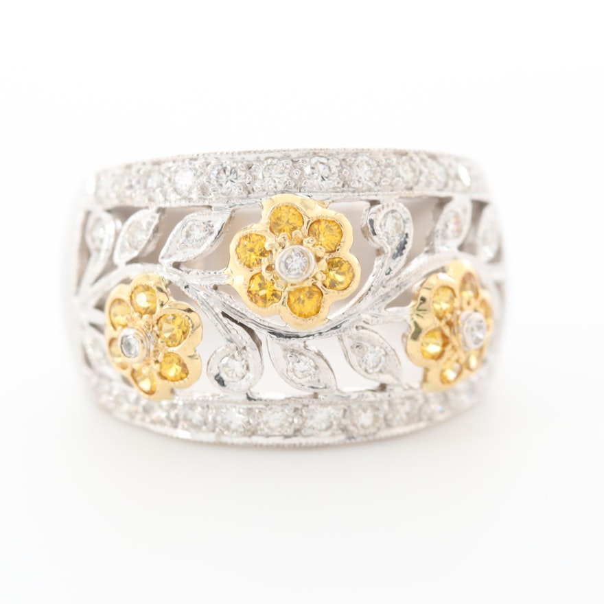 Le Vian 18K White and Yellow Gold Diamond and Yellow Sapphire Floral Ring