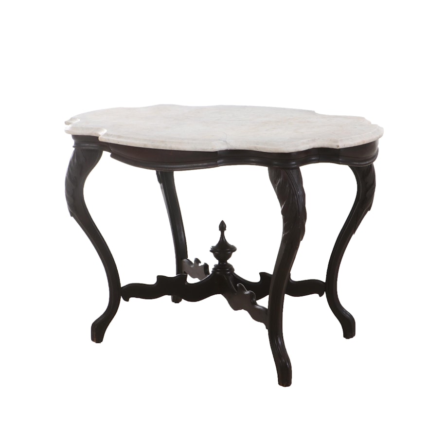 Early Victorian Walnut and Marble Turtle Top Table, Mid 19th Century