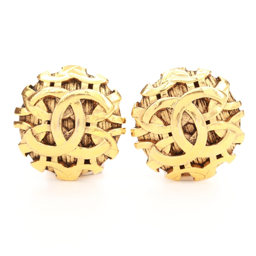 Circa 1980 Chanel Gold Tone Logo Earrings