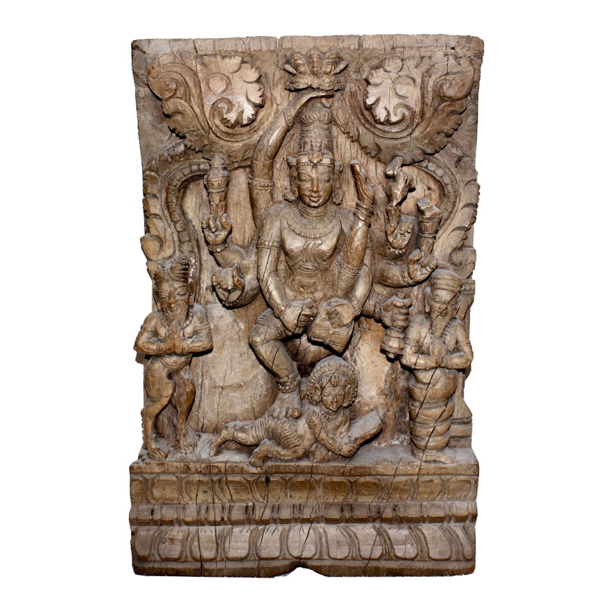 Chinese Carved Wood Relief of Shiva