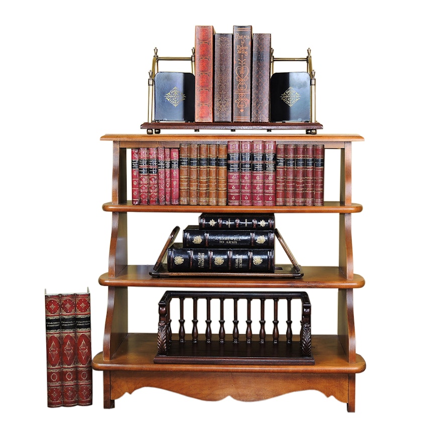 Maple Bookcase, Tabletop Bookshelves, Metal and Leather Book Bookends
