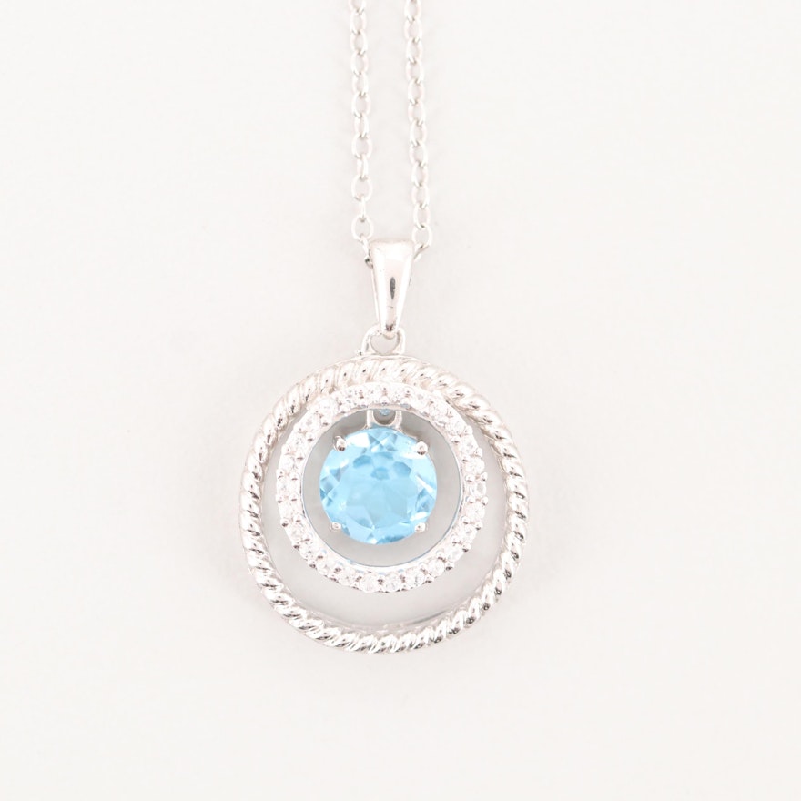 Sterling Silver 1.75 CT Blue Topaz and Synthetic Spinel Pendant Necklace