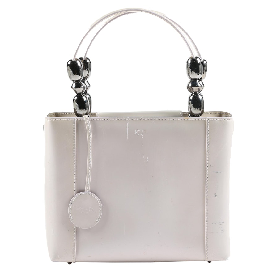 Christian Dior Paris Pearlized Patent Leather Handbag with Embellished Handles