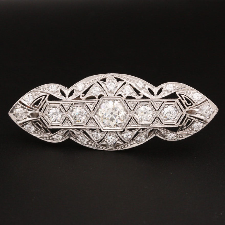 Art Deco Platinum 3.15 CTW Diamond Brooch