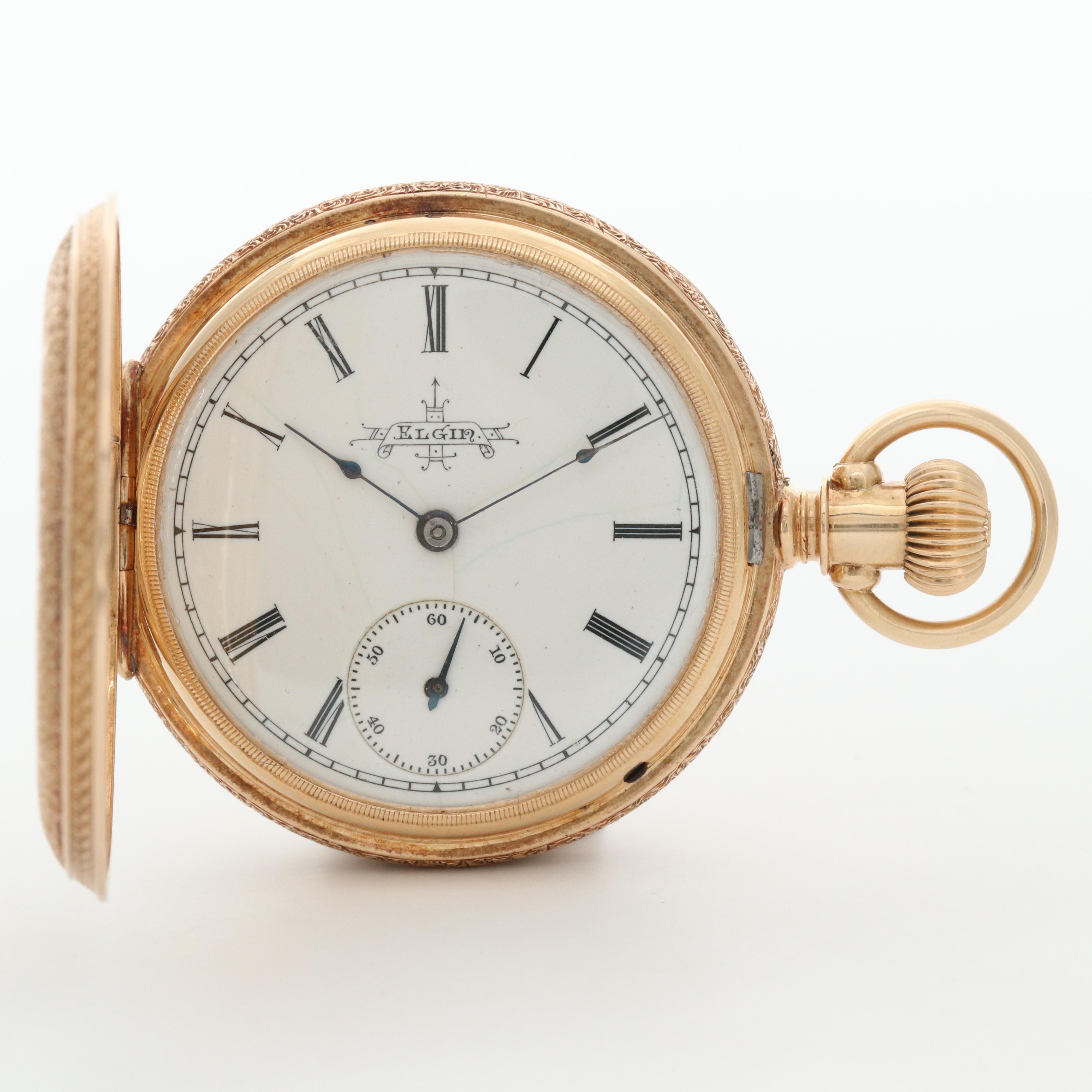 Antique Elgin 14K Rose Gold Hunter Case Pocket Watch, Circa 1889
