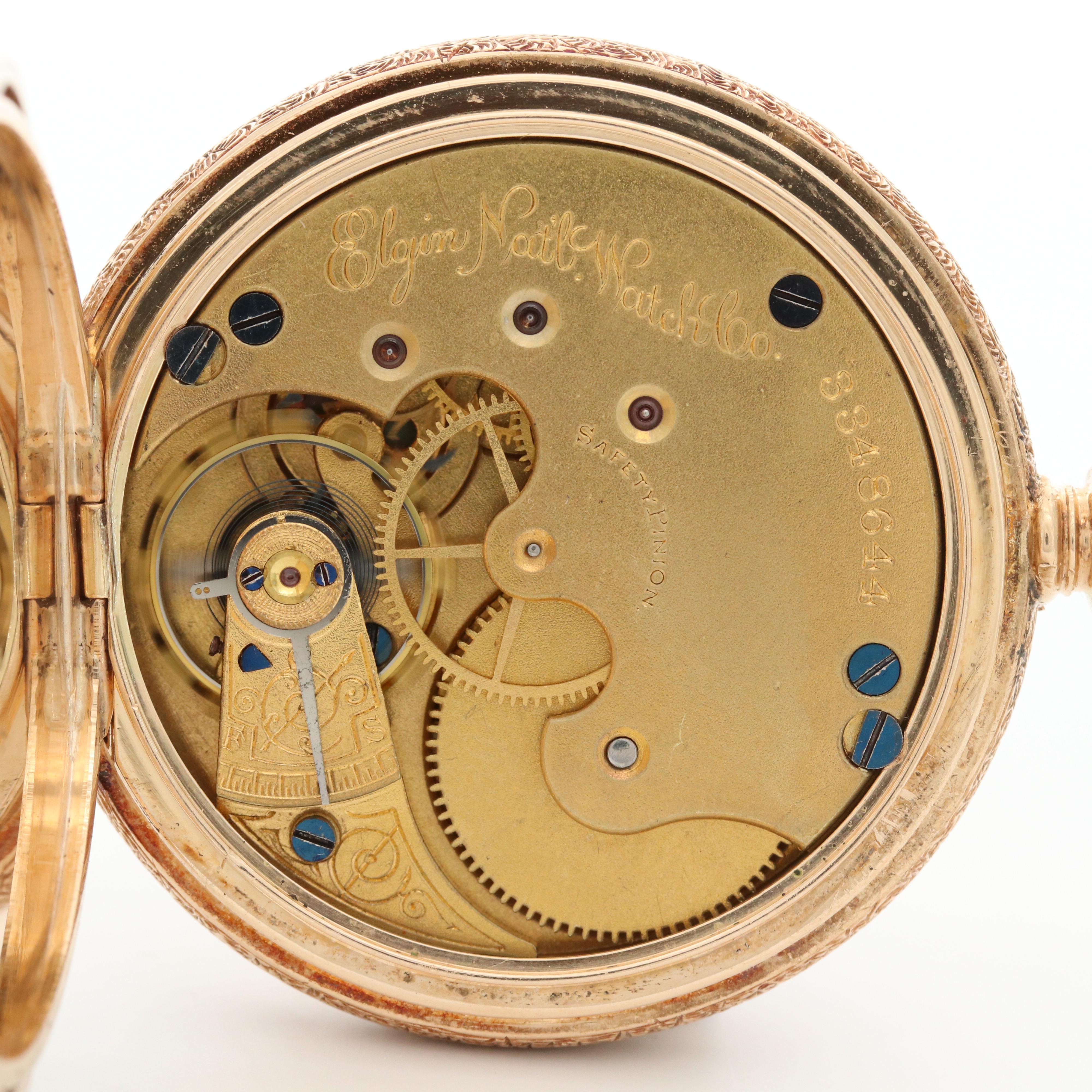 Antique Elgin 14K Rose Gold Hunter Case Pocket Watch, Circa 1889