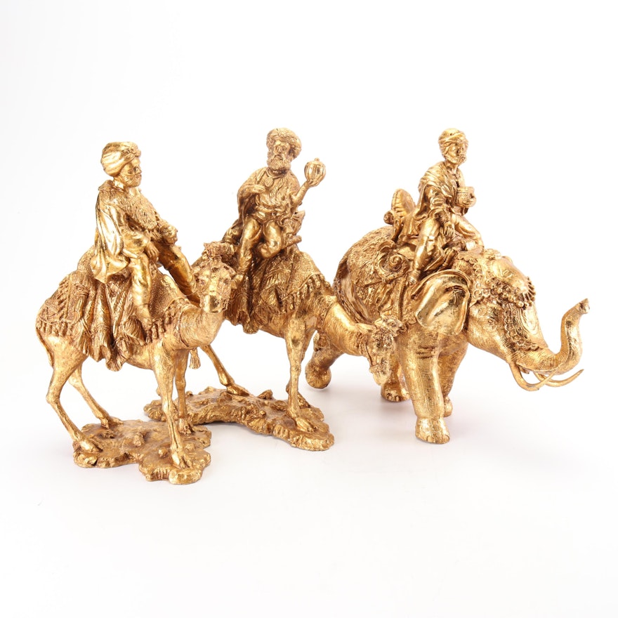 Gilt Accented Resin "Three Kings" Figurines
