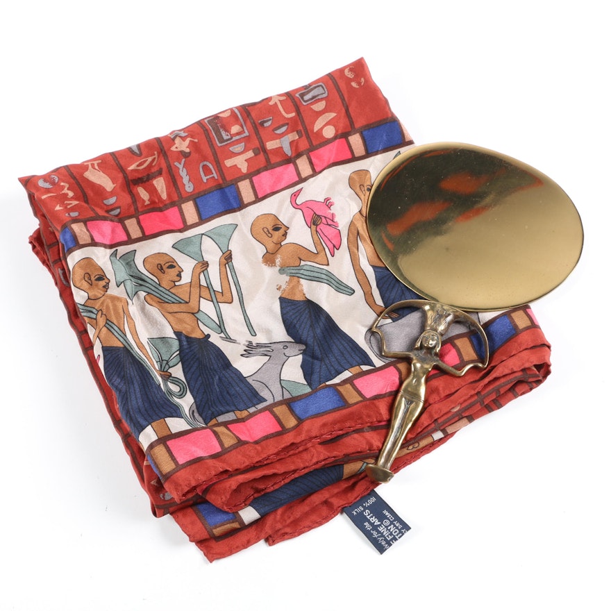 Silk Scarf and Brass Hand Mirror from Museum of Fine Arts Boston