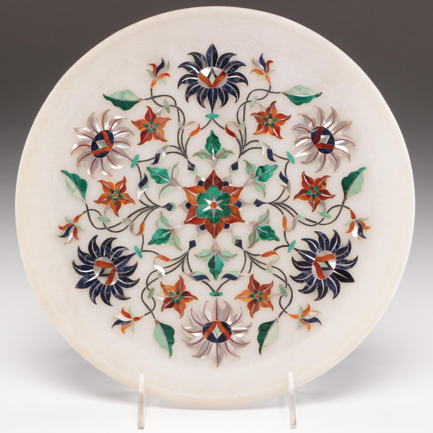 Indian Soapstone Decorative Plate with Mother-of-Pearl Inlay