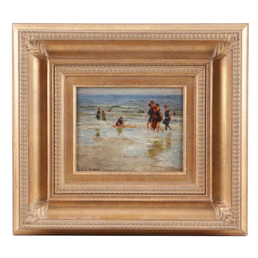 C.C. Cooper Oil Painting of a Beach Scene