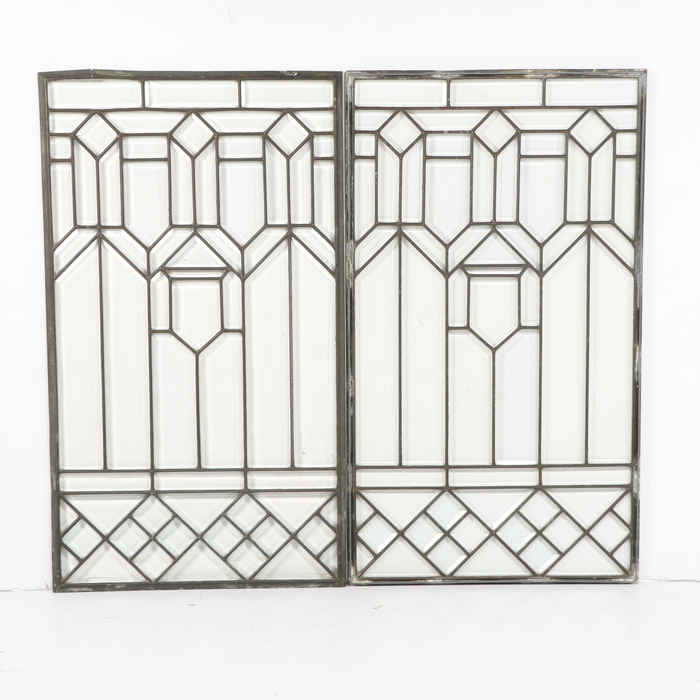 Tudor Style Mullion Beveled, Leaded Glass Window Panels