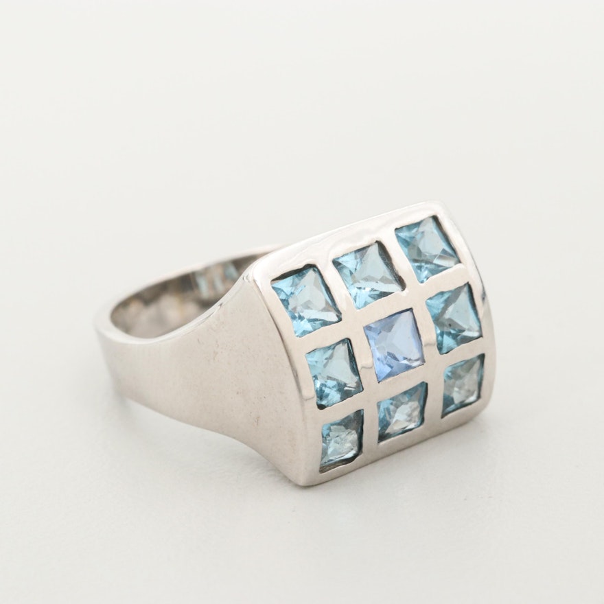 18K White Gold Topaz Checkerboard Ring