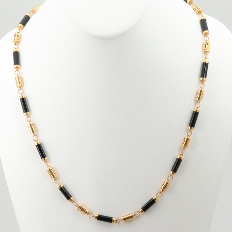 18K Yellow Gold Black Onyx Necklace