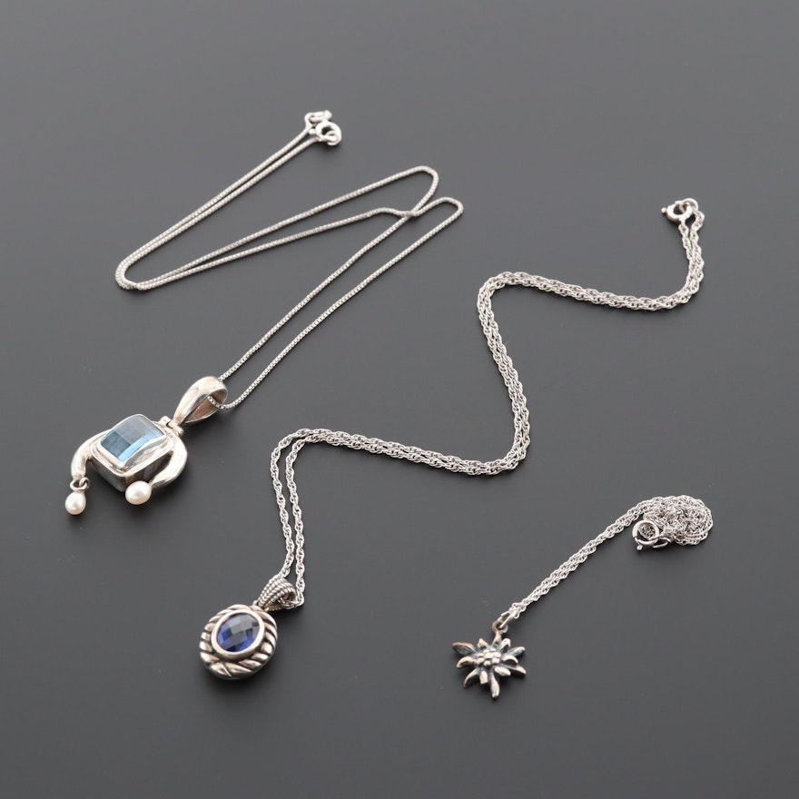 Sterling Silver Gemstone Pendant Necklaces Including Synthetic Sapphire