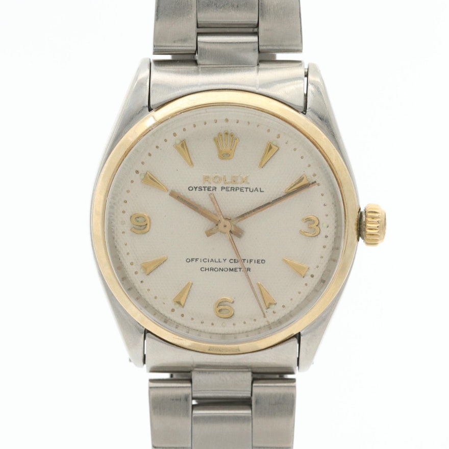 Vintage Rolex Oyster Perpetual 18K Yellow Gold and Stainless Steel Wristwatch