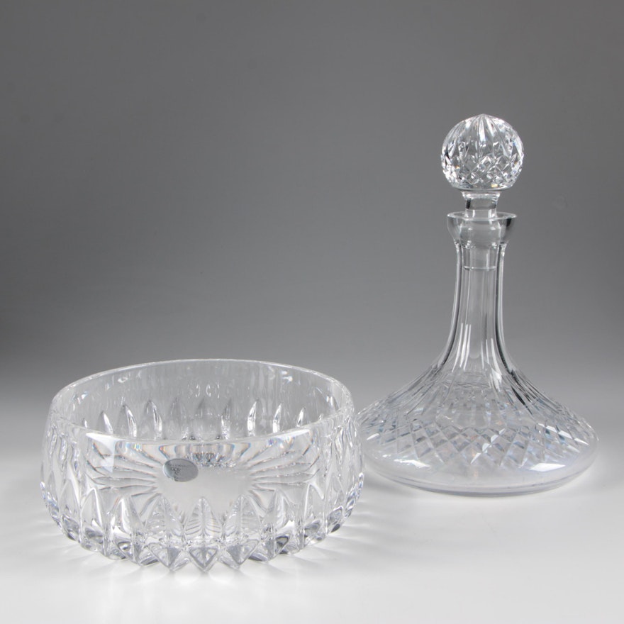 Gorham "Althea" Cut Crystal Serving Bowl with Waterford Crystal Ships Decanter