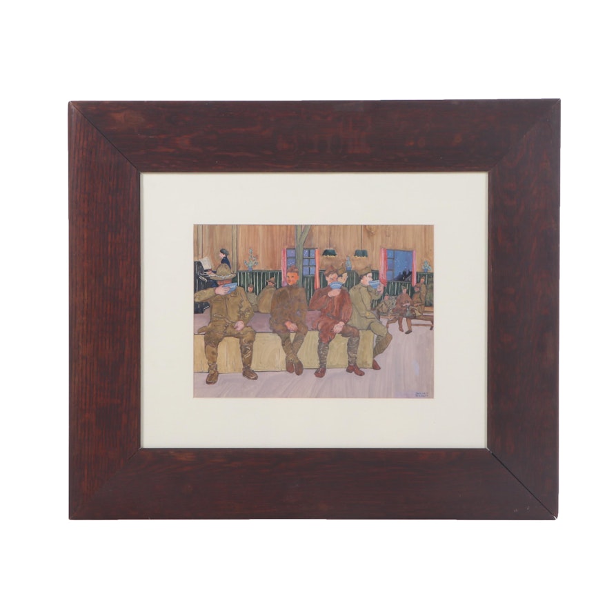 Daphne French Dunbar Gouache Painting of World War One Soldiers, Dated 1919