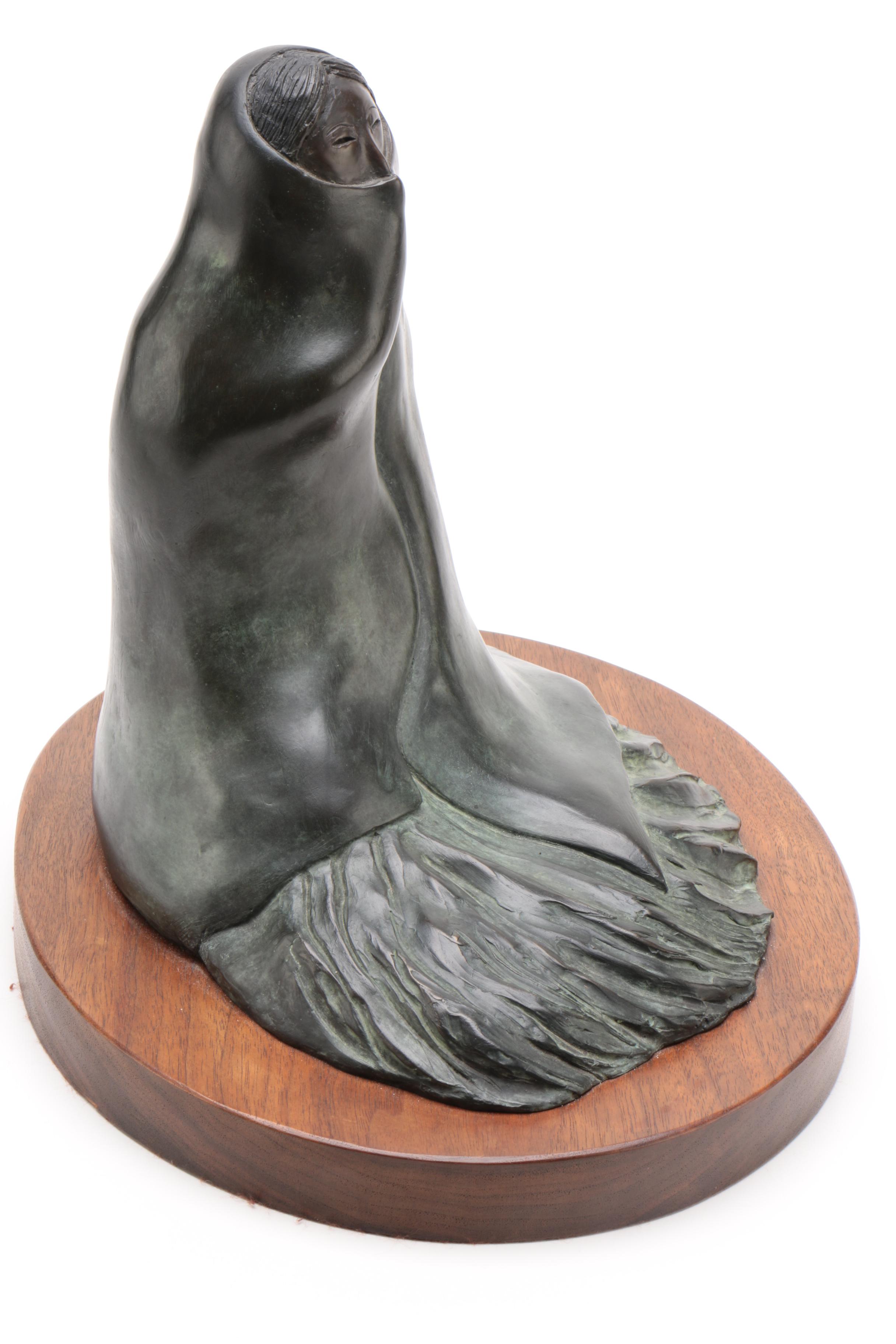 R.C. Gorman Limited Edition Bronze Sculpture of Seated Woman