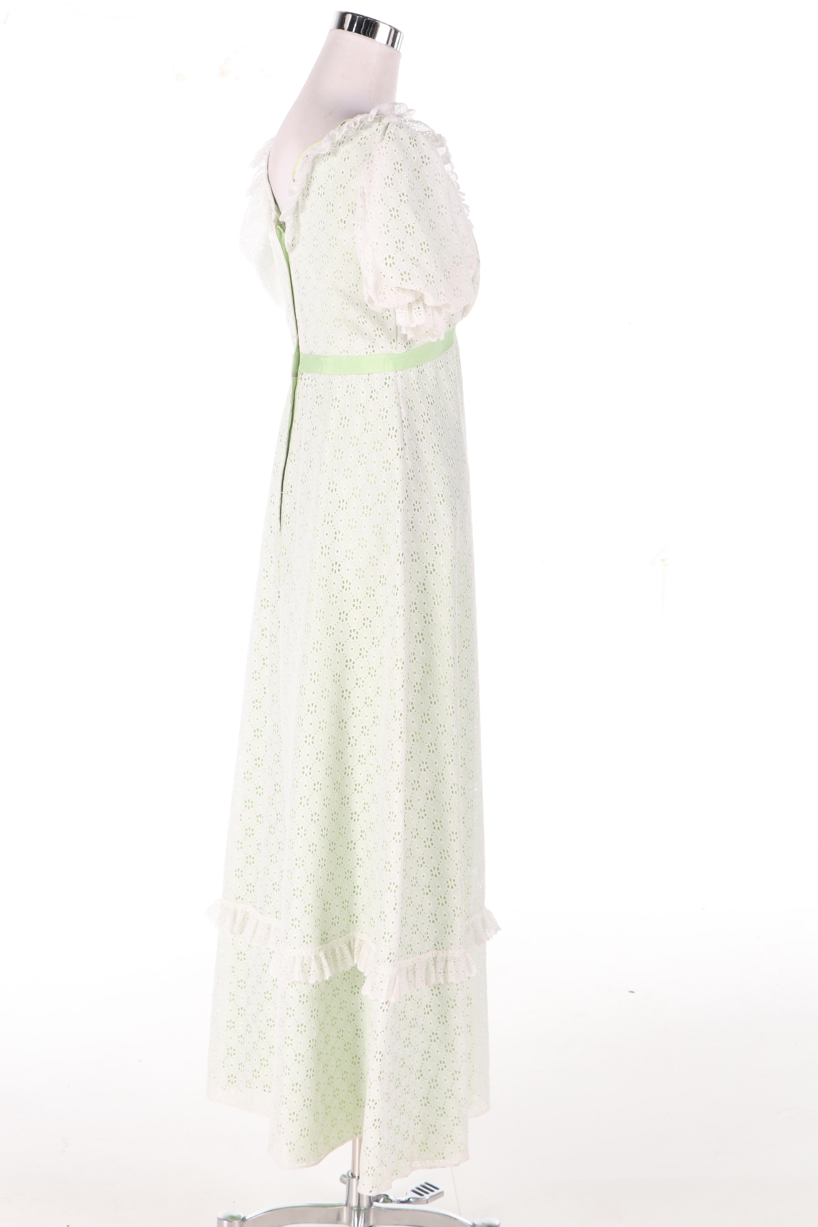 Eyelet Lace Empire Waist Dress with Puff Sleeves, Vintage