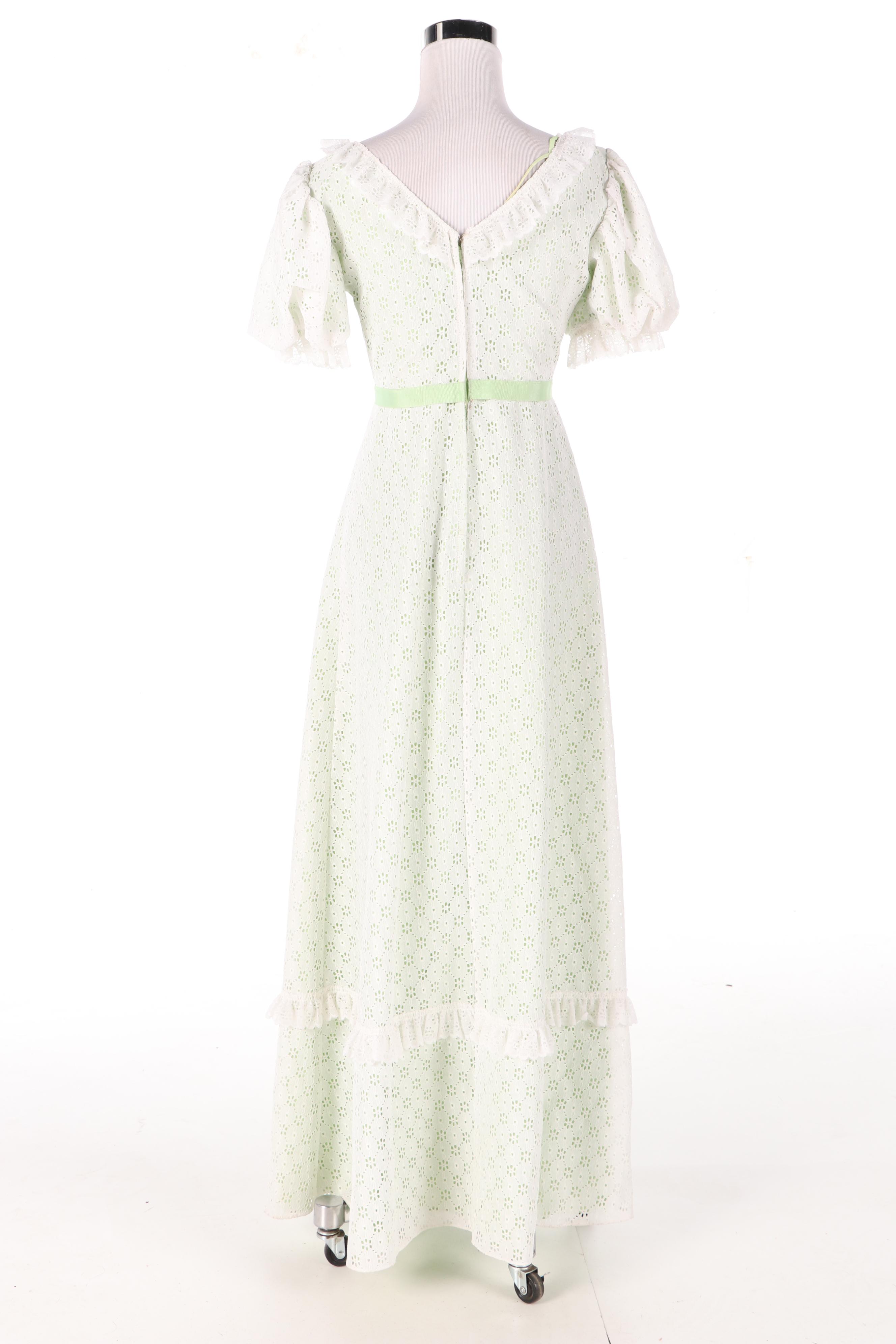 Eyelet Lace Empire Waist Dress with Puff Sleeves, Vintage