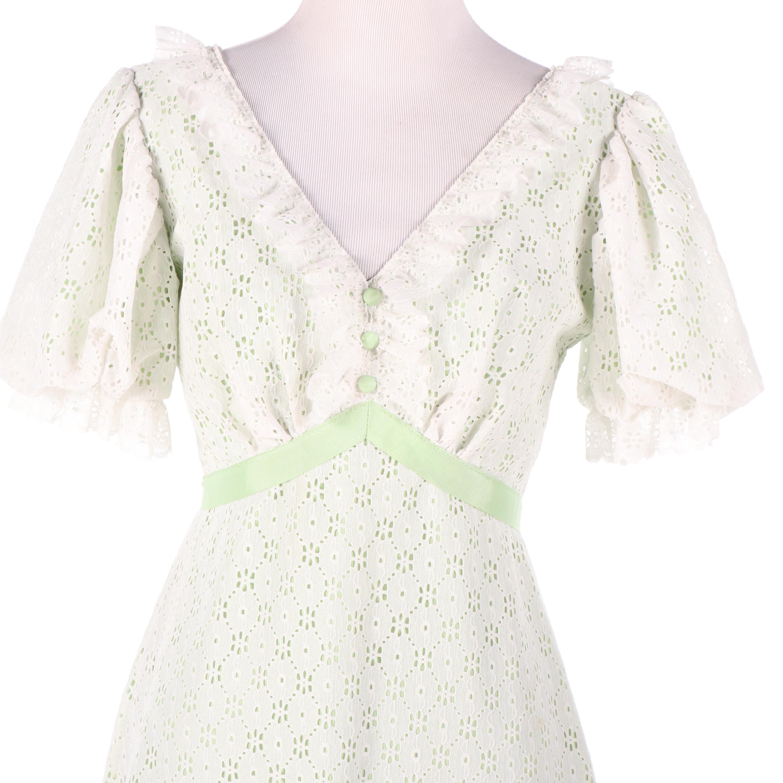 Eyelet Lace Empire Waist Dress with Puff Sleeves, Vintage