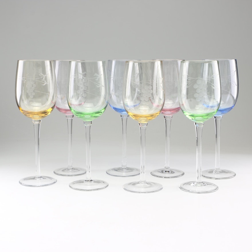 Tinted and Etched Glass Wine Glasses