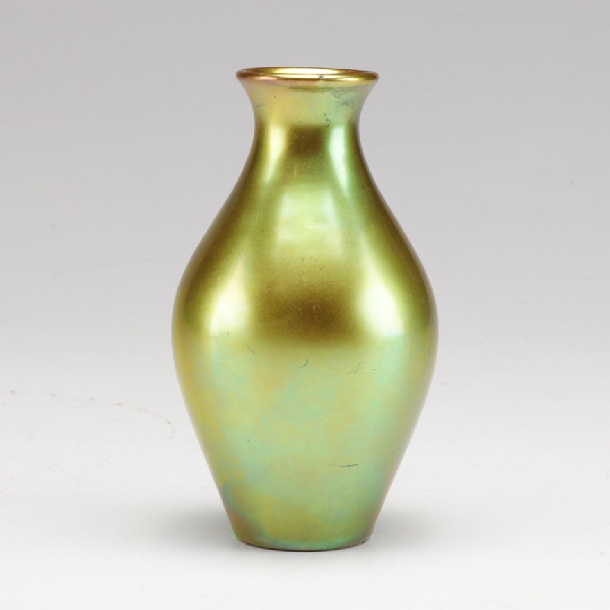 Zsolnay Pecs Green Gold Eosin Glaze Ceramic Vase