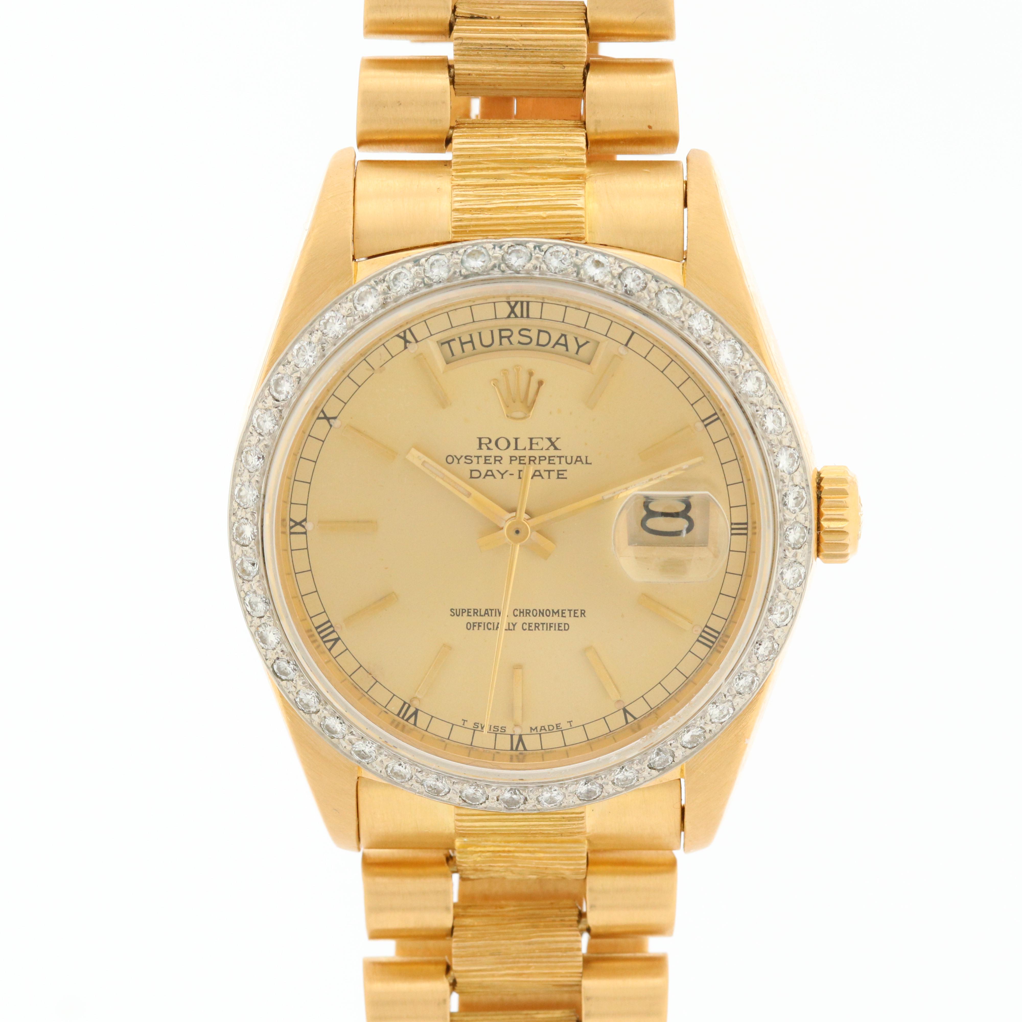 Vintage Rolex Day-Date 18K Yellow Gold Watch with 1.16 CTW Diamond Bezel