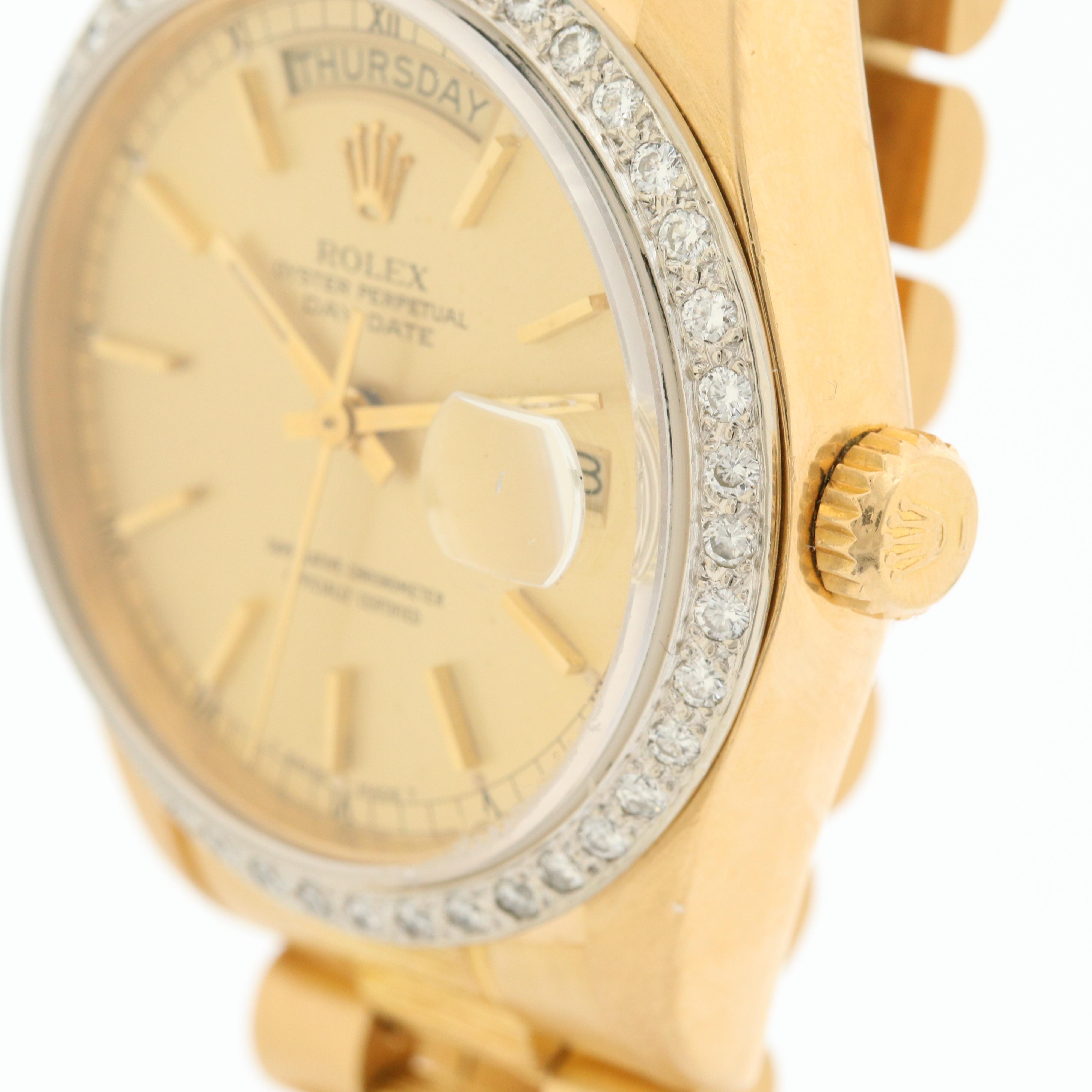 Vintage Rolex Day-Date 18K Yellow Gold Watch with 1.16 CTW Diamond Bezel