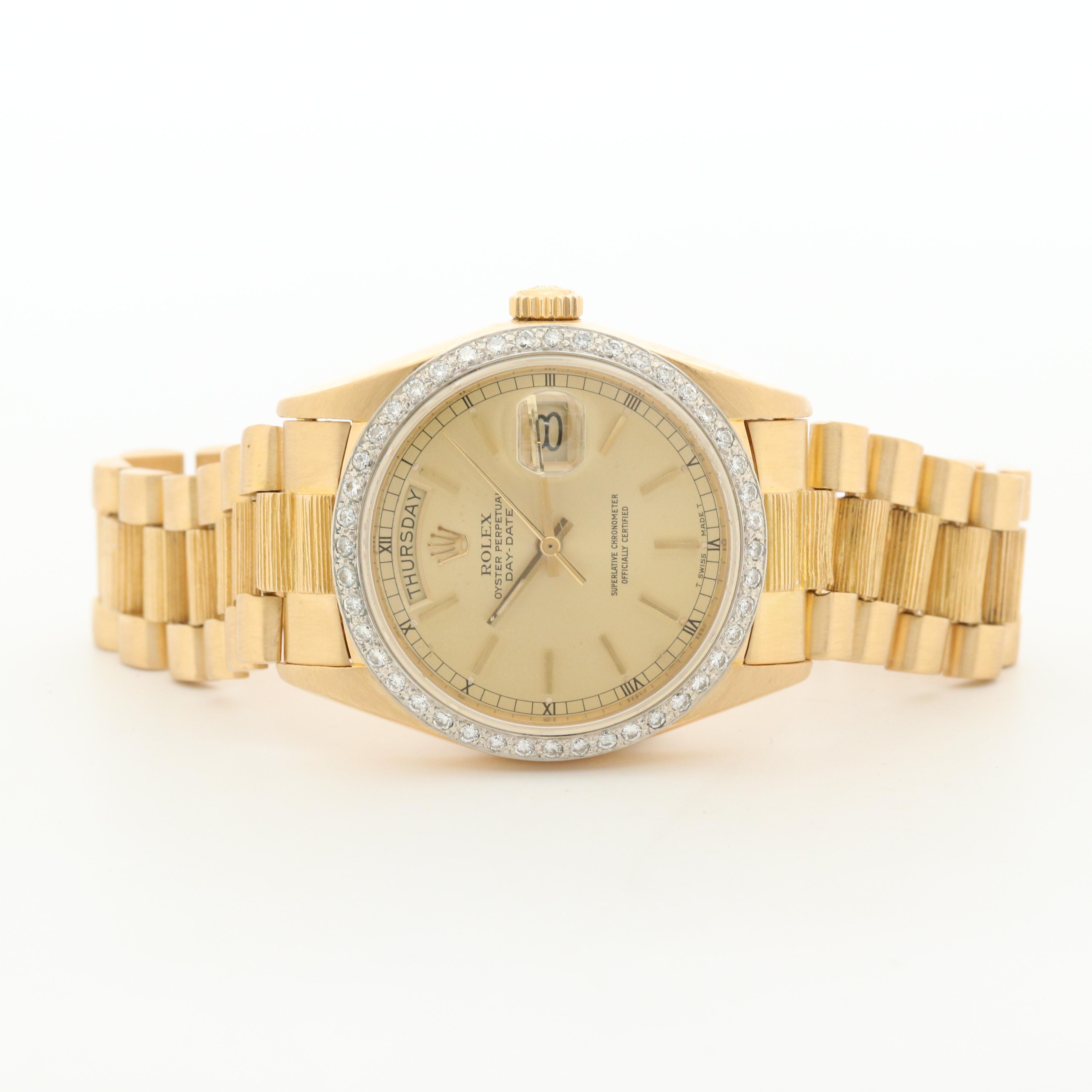 Vintage Rolex Day-Date 18K Yellow Gold Watch with 1.16 CTW Diamond Bezel