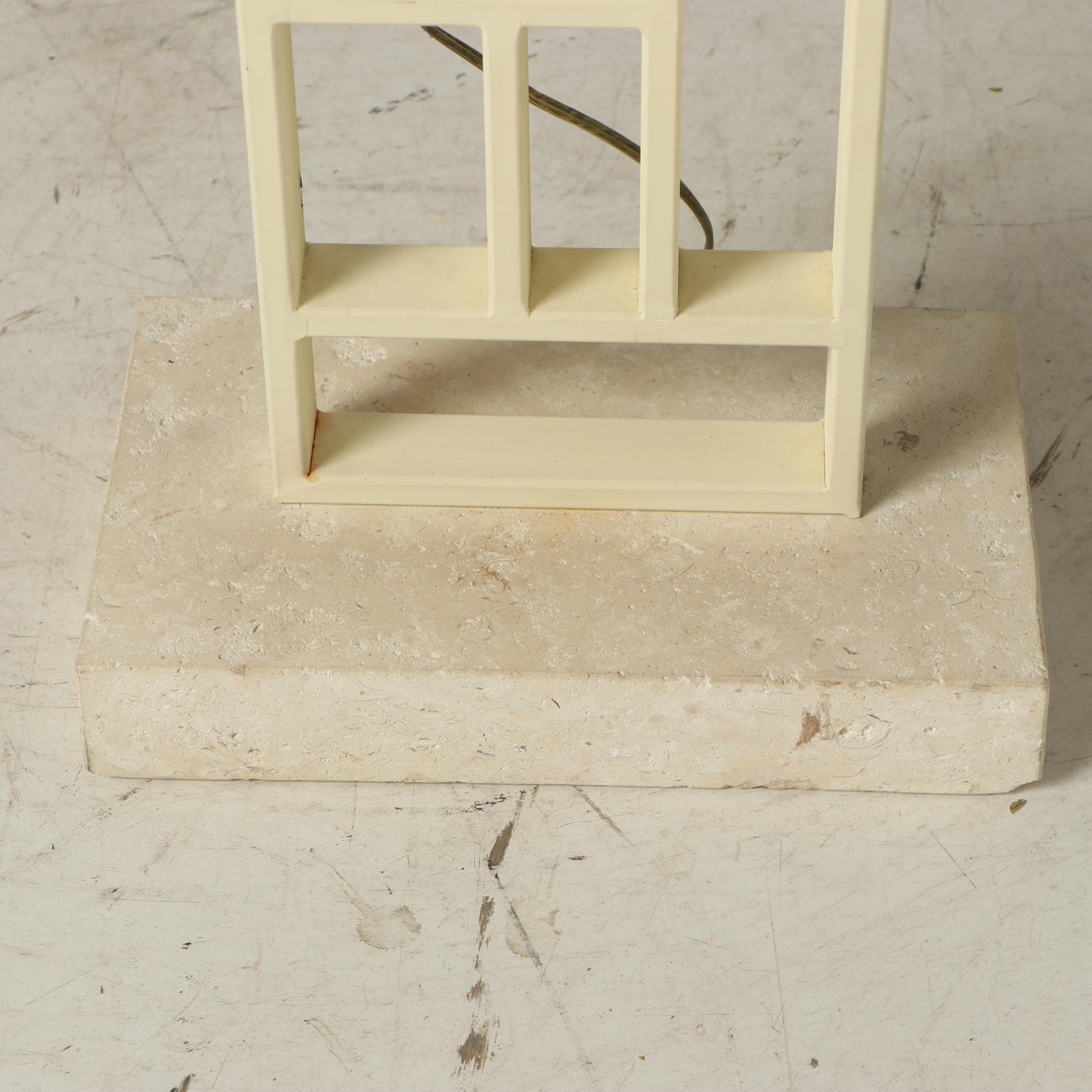 Mid Century Painted Metal Floor Lamp on Stone Base