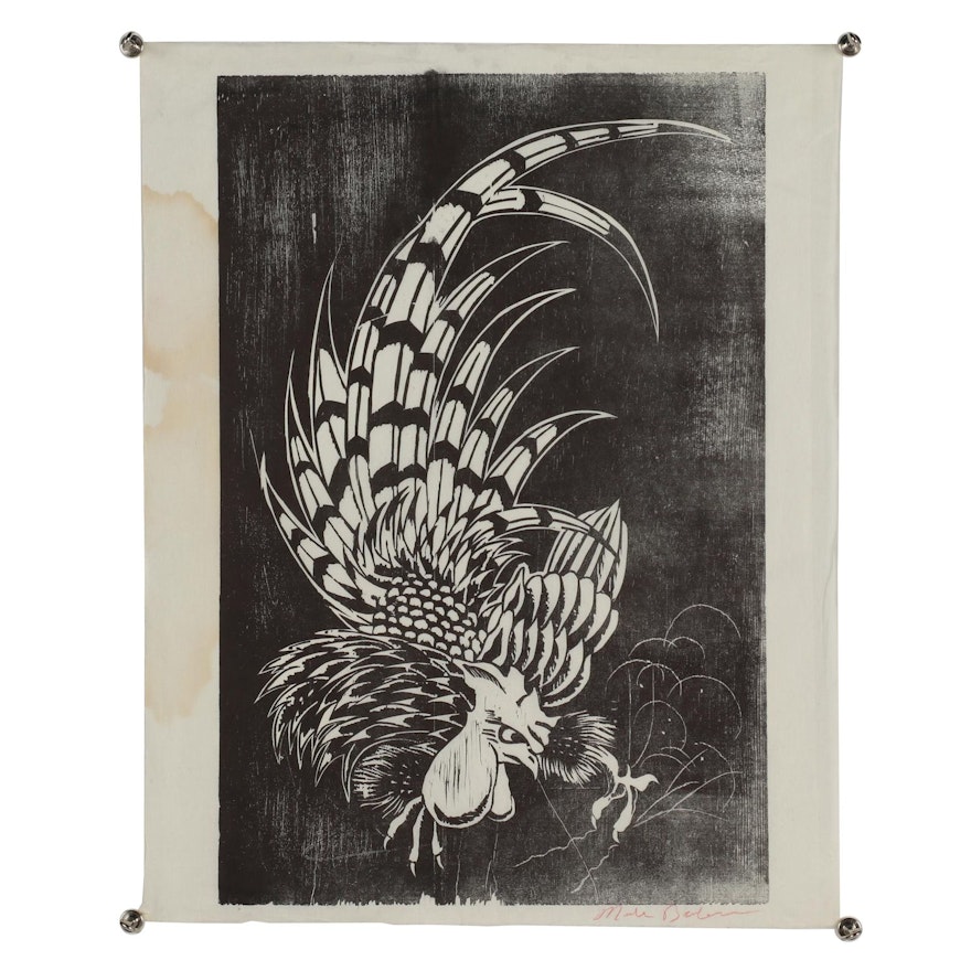 Nick Bubash Woodcut of Rooster