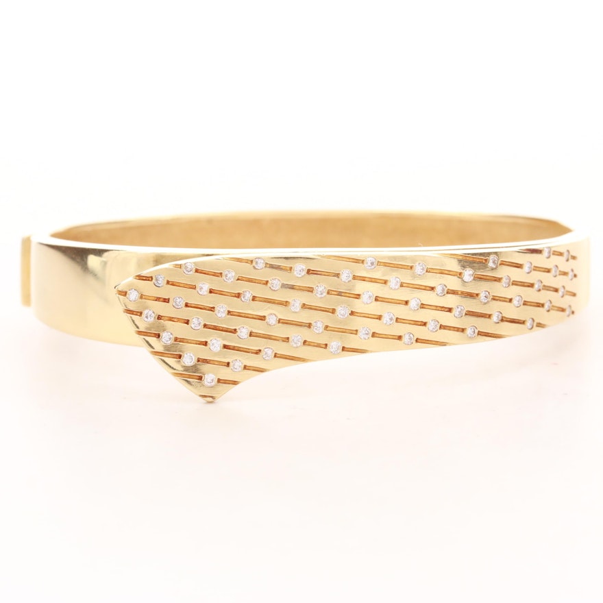 18K Yellow Gold Diamond Hinged Bangle Bracelet