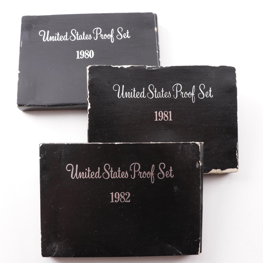 Three United States Mint Proof Sets 1980, 1981, 1982