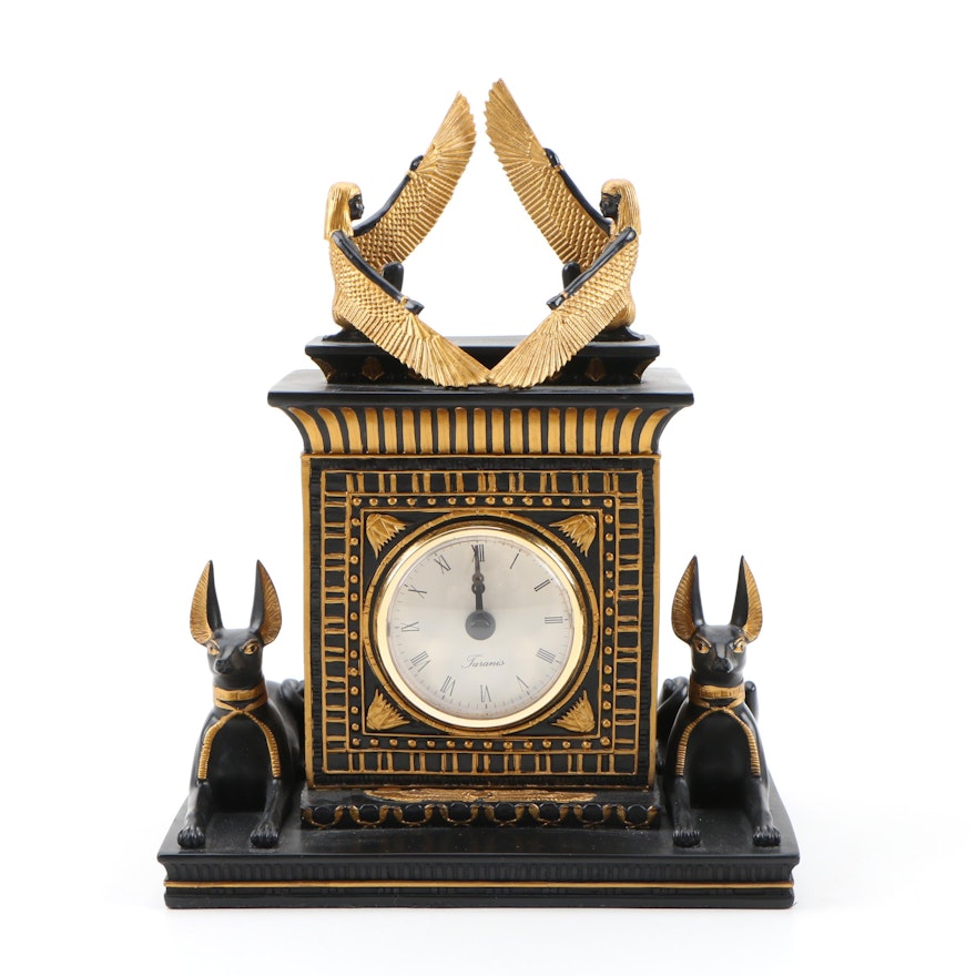 Taranis Temple of Isis and Anubis Egyptian Revival Clock, Contemporary