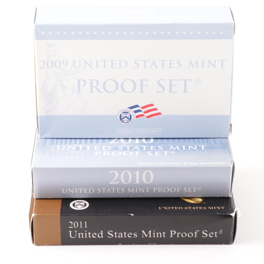 Three United States Mint Proof Sets 2009, 2010, 2011