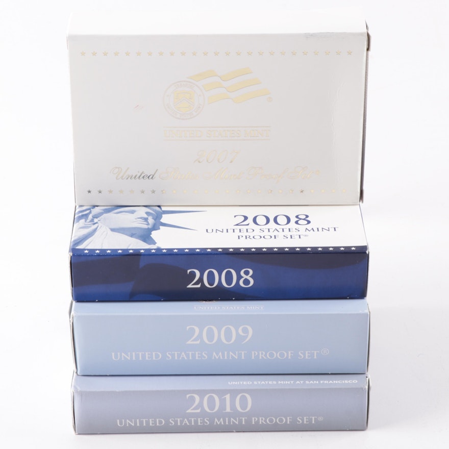 Four United States Mint Proof Sets 2007, 2008, 2009, 2010